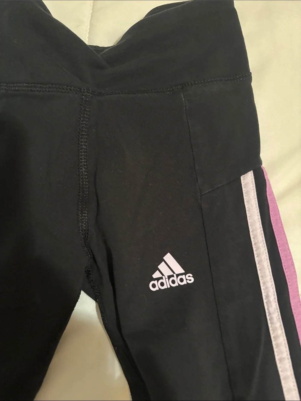 adidas Black Leggings with Pink Side Stripes
